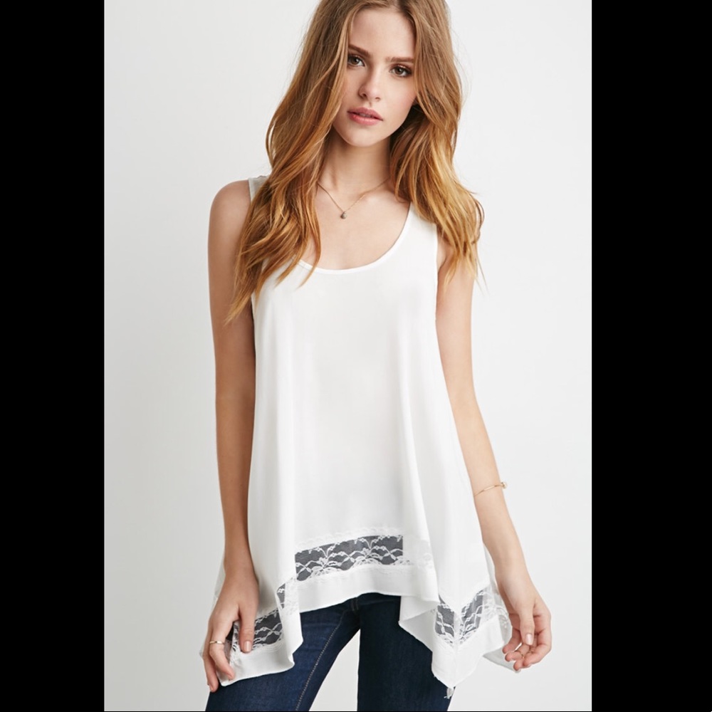 Forever 21 LACE-PANELED TRAPEZE TOP